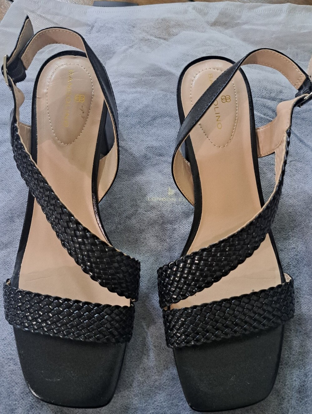 Bellino Clothing Black Braided Slingback Heels with Square Toe